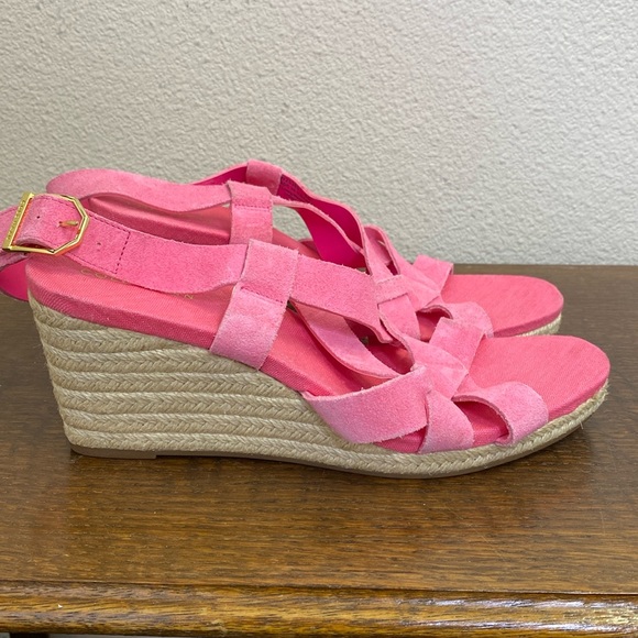 Cole Haan Crystal Wedge Sandals Pink Suede NWOT Size 8 - Picture 2 of 10